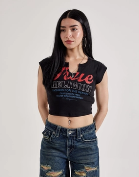 Activewear gear True Religion Retro Logo V-Notch Tee Fashion sizes