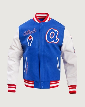 Athleisure fashion Pro Standard Atlanta Braves Retro Classic Wool Varsity Jacket Fashion lookbook