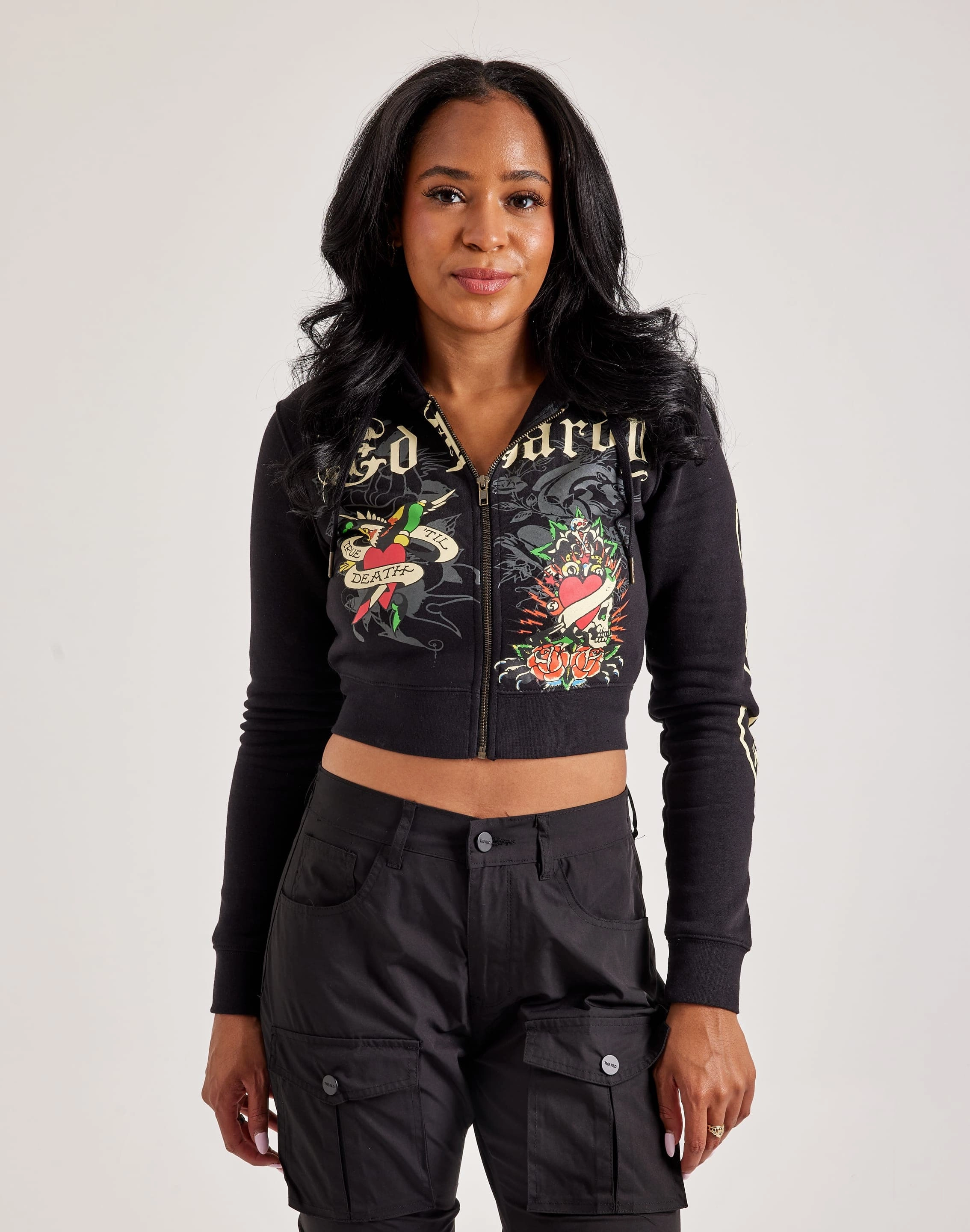 Business casual wear Ed Hardy Rose Skull Full-Zip Fleece Hoodie Modern fashion