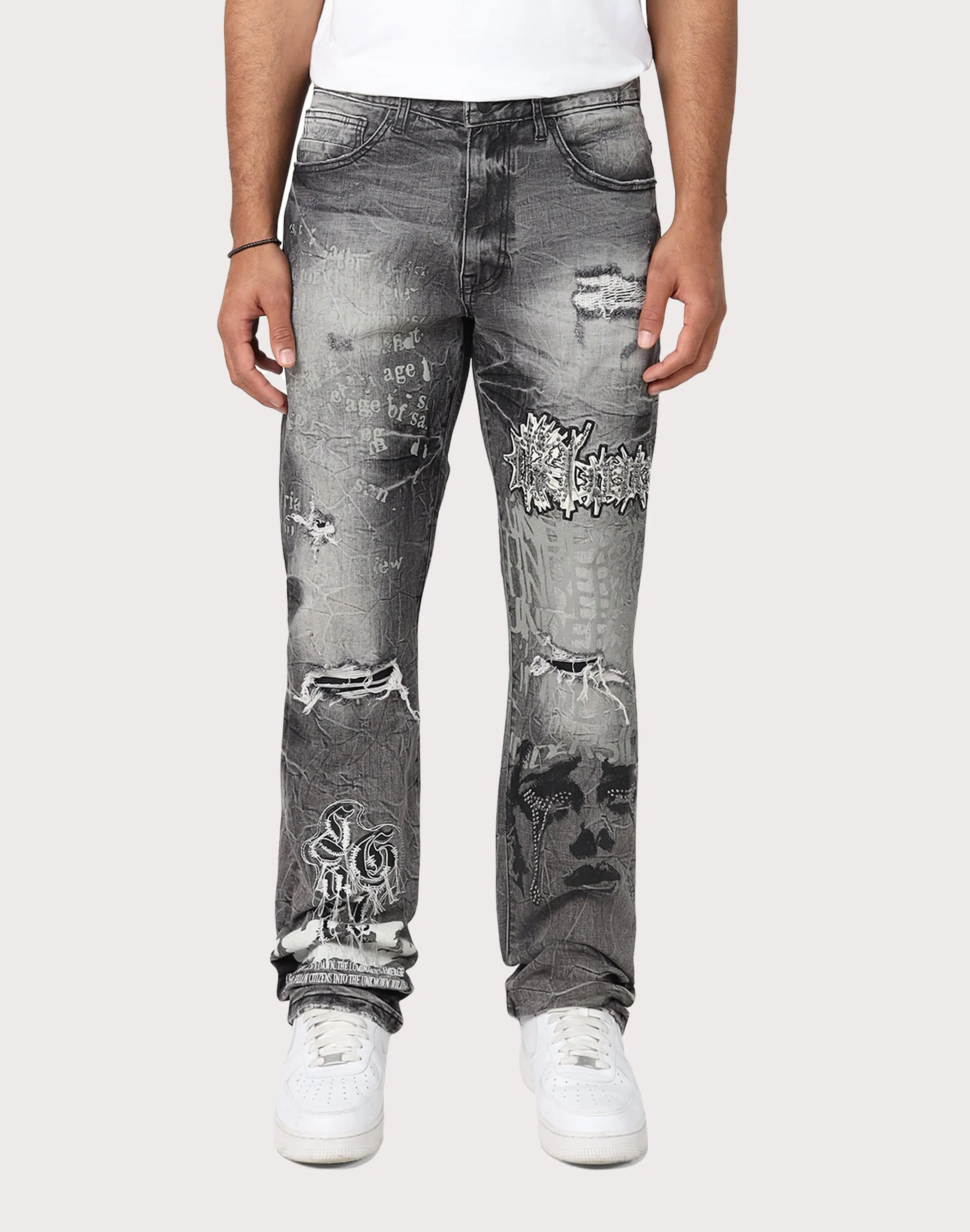 Denim products Grindhouse Straight Fit Rip N Repair Embossed Denim Jeans Fashion-forward items