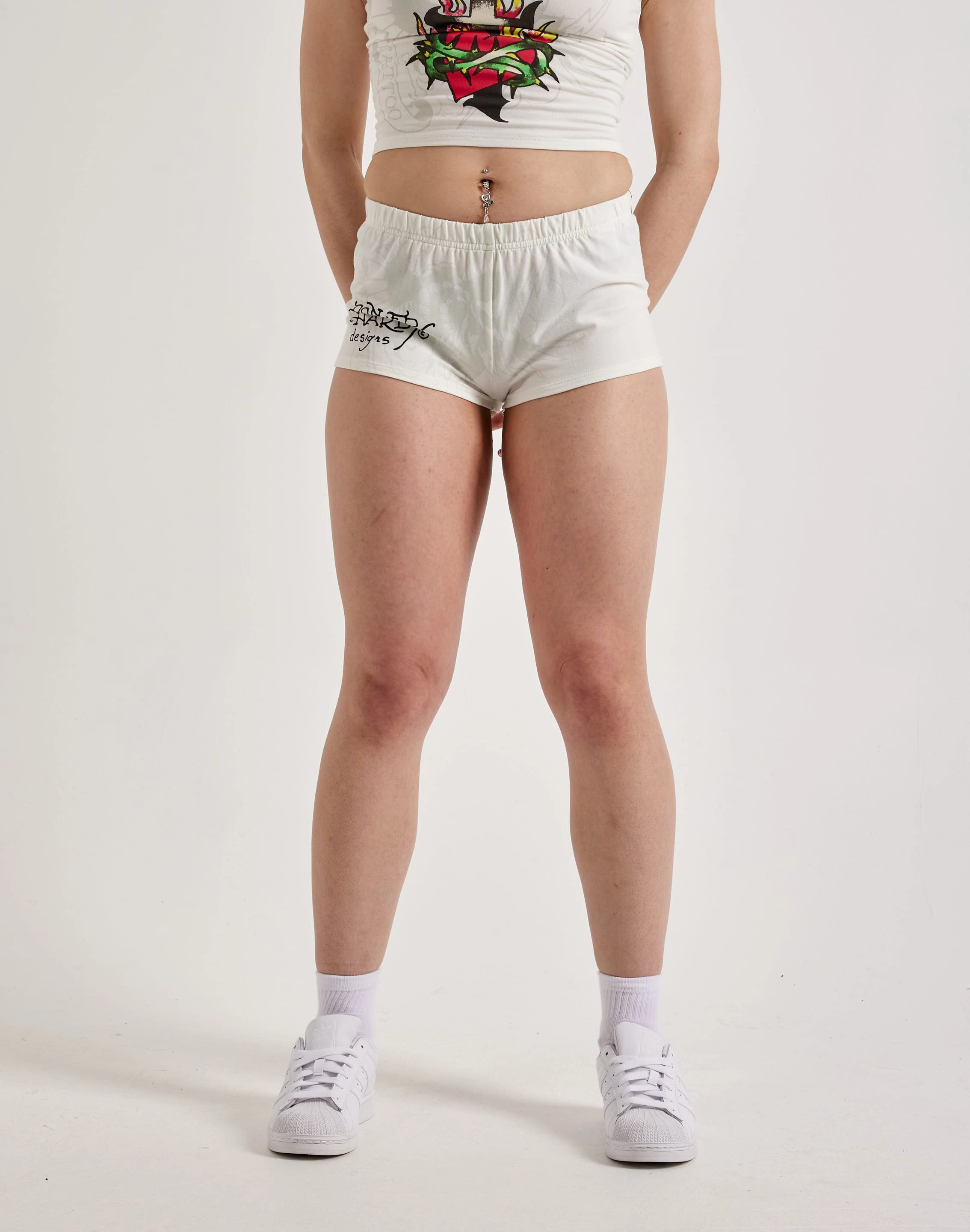 Denim - based fashion Ed Hardy Cross Heart Booty Shorts Sustainable fashion practices