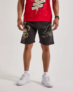Ed Hardy Panther Skull Fleece Shorts Designer fashion items Minimalist fashion