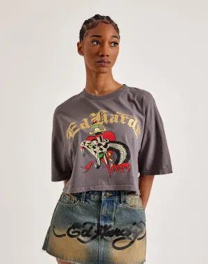 Ed Hardy Snake Heart Boxy Cropped Tee Polyester - used fashion Fashionable options