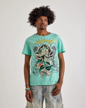 Ed Hardy  Black Rose Rhinestone Short Sleeve Tee Fashion advice Suede - finished fashion