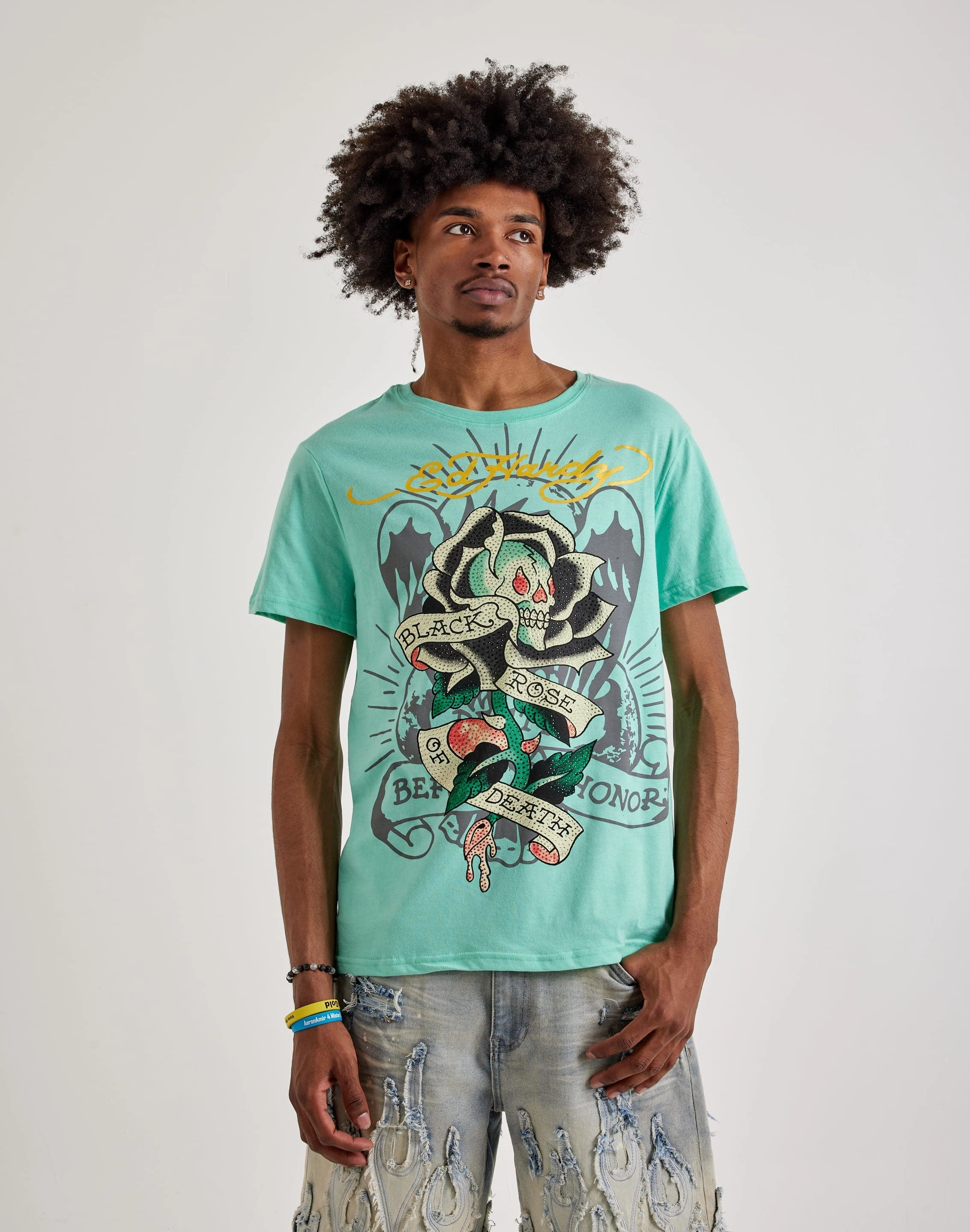 Ed Hardy  Black Rose Rhinestone Short Sleeve Tee Fashion photography Fashion events