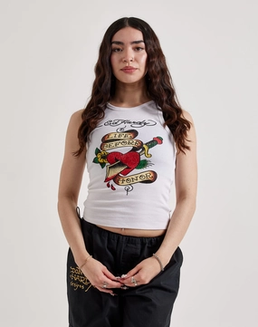 Ed Hardy Heart Sword Rhinestone Rib Tank Top Polyester - used fashion Trendy gear