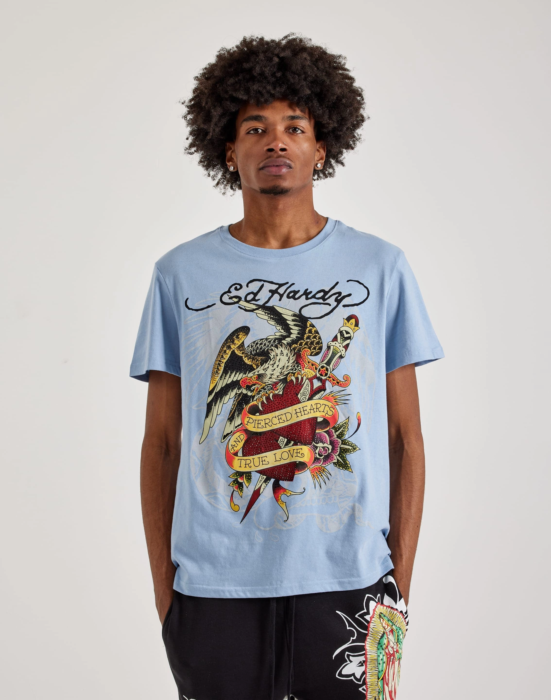 Ed Hardy Pierced Eagle Rhinestone Tee Leather - material fashion Upcycled fashion
