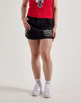 Ed Hardy Skull Denim Skirt Recycled fashion materials Suede - finished fashion