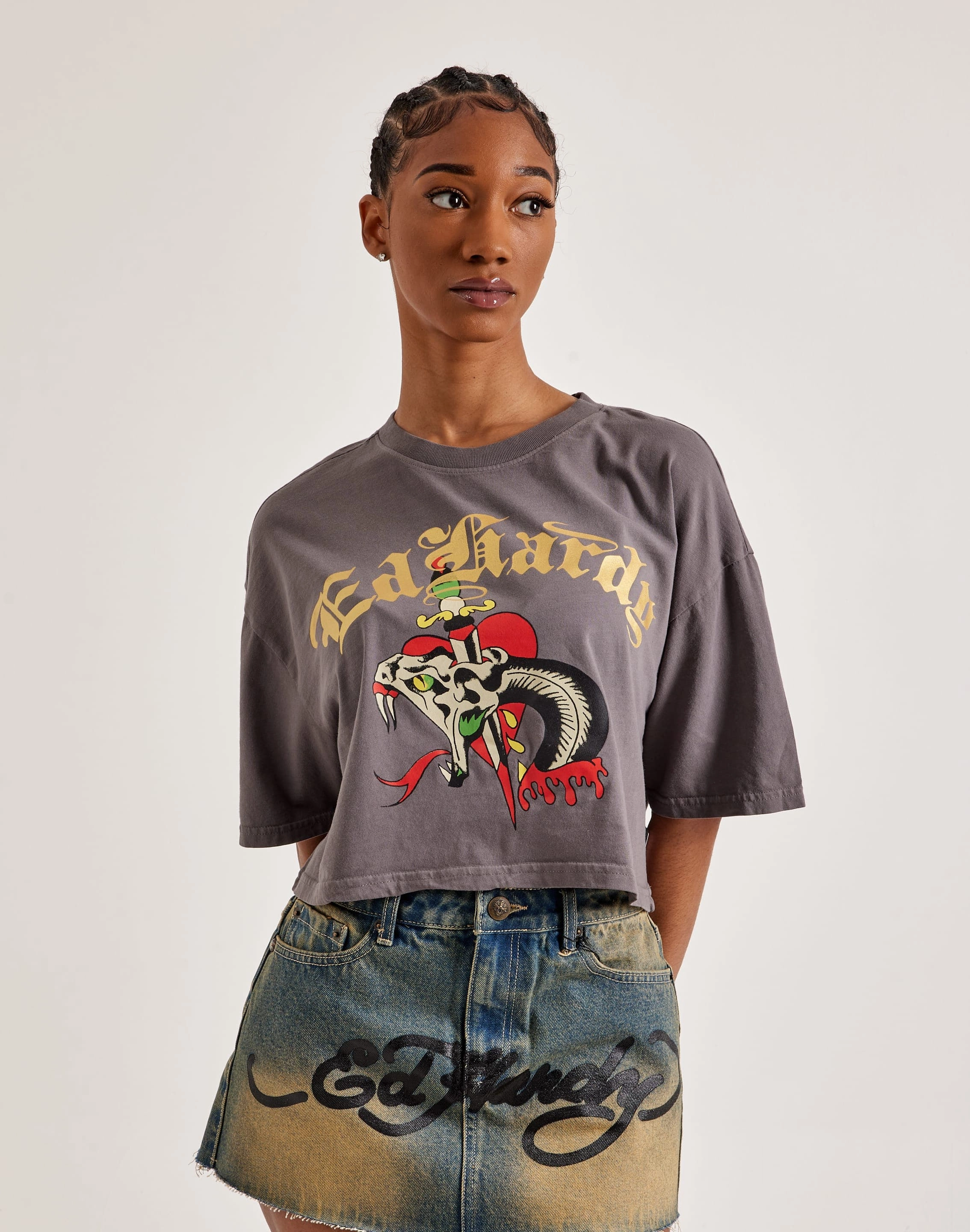 Ed Hardy Snake Heart Boxy Cropped Tee Fashion-forward items Lingerie and intimates