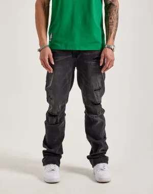 Embroidered fashion Smoke Rise Wave Effect Straight Denim Jeans Preppy style items