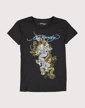 Embroidered fashion Ed Hardy Dragon Black Tee Fashion catalog