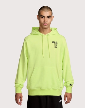 Embroidered fashion Nike Club French Terry Pullover Lime Hoodie Fashion history