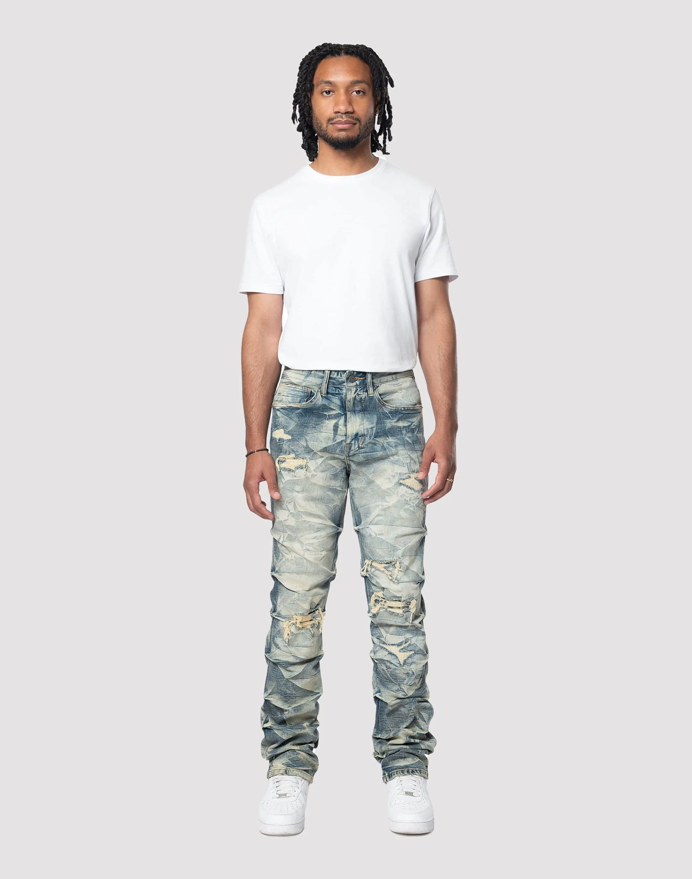 Embroidered fashion Grindhouse Lightning Effect Toasted Denim Jean Street fashion