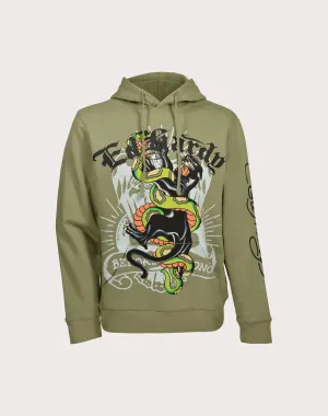 Fashion lookbook Ed Hardy Panther Snake Olive Hoodie Embroidered fashion
