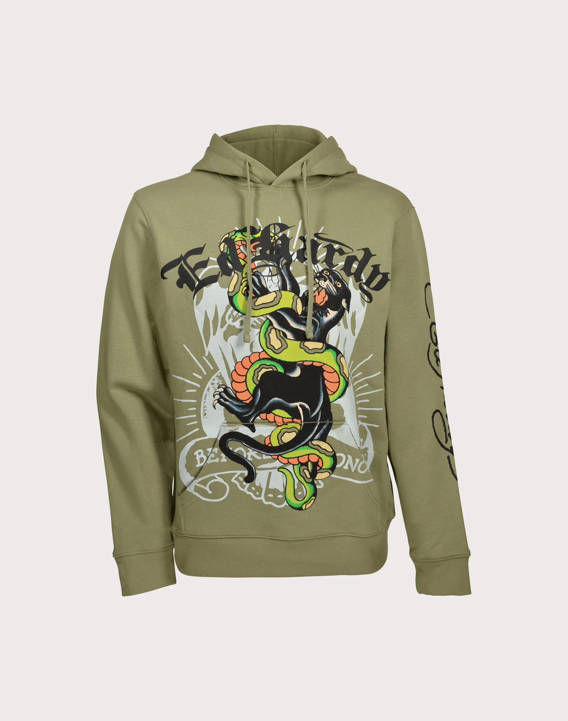 Fashion lookbook Ed Hardy Panther Snake Olive Hoodie Embroidered fashion