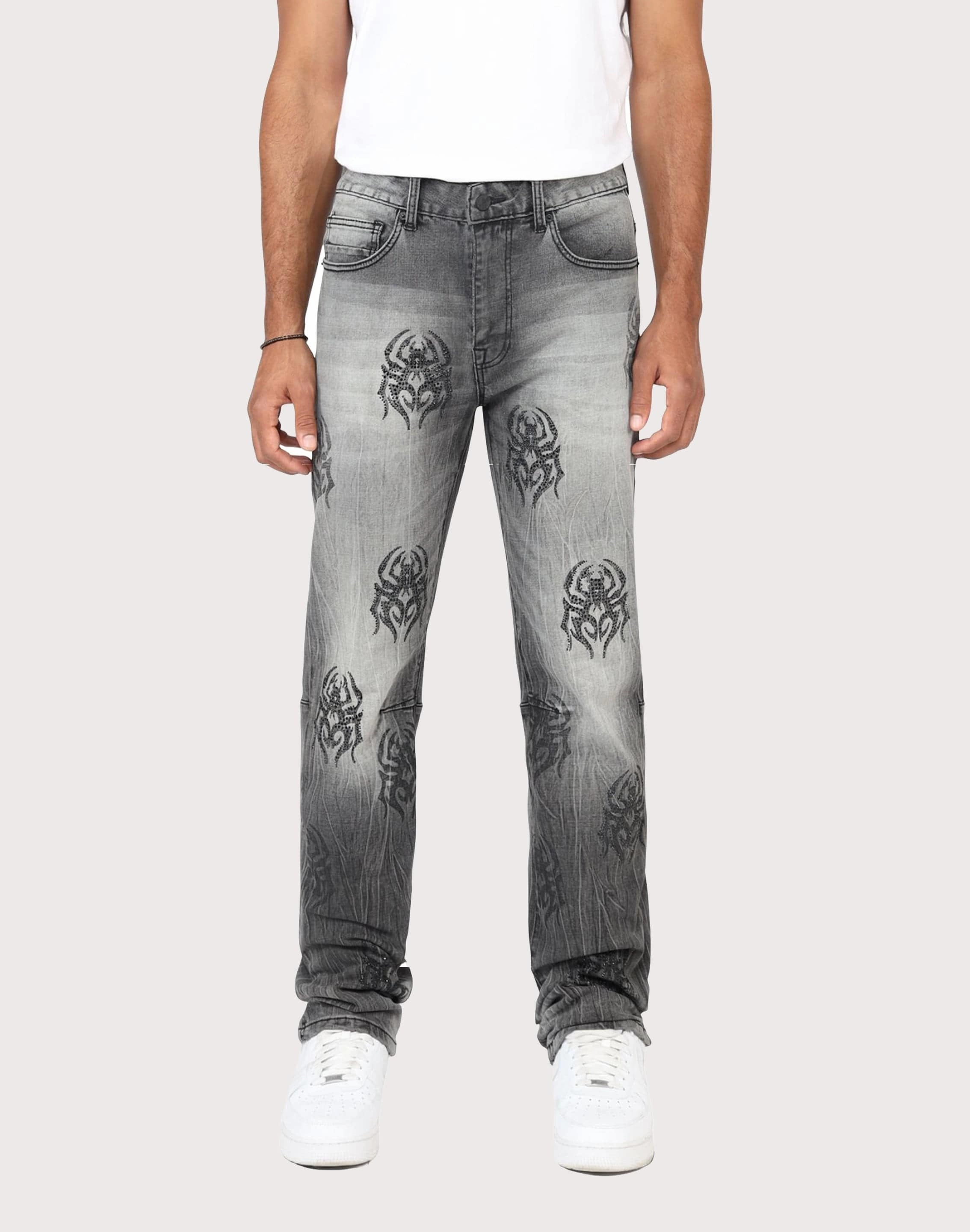 Fashion care (washing, ironing, etc.) Grindhouse Straight Fit Spider Rhinestone Jeans Fashion boutiques
