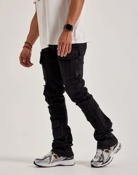 Fashion customization Smoke Rise Stacked Flared Waxed Cargo Jeans Everyday wear