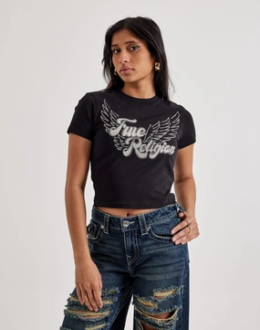 Fashion customization True Religion Crystal Wing Baby Tee Seasonal wear