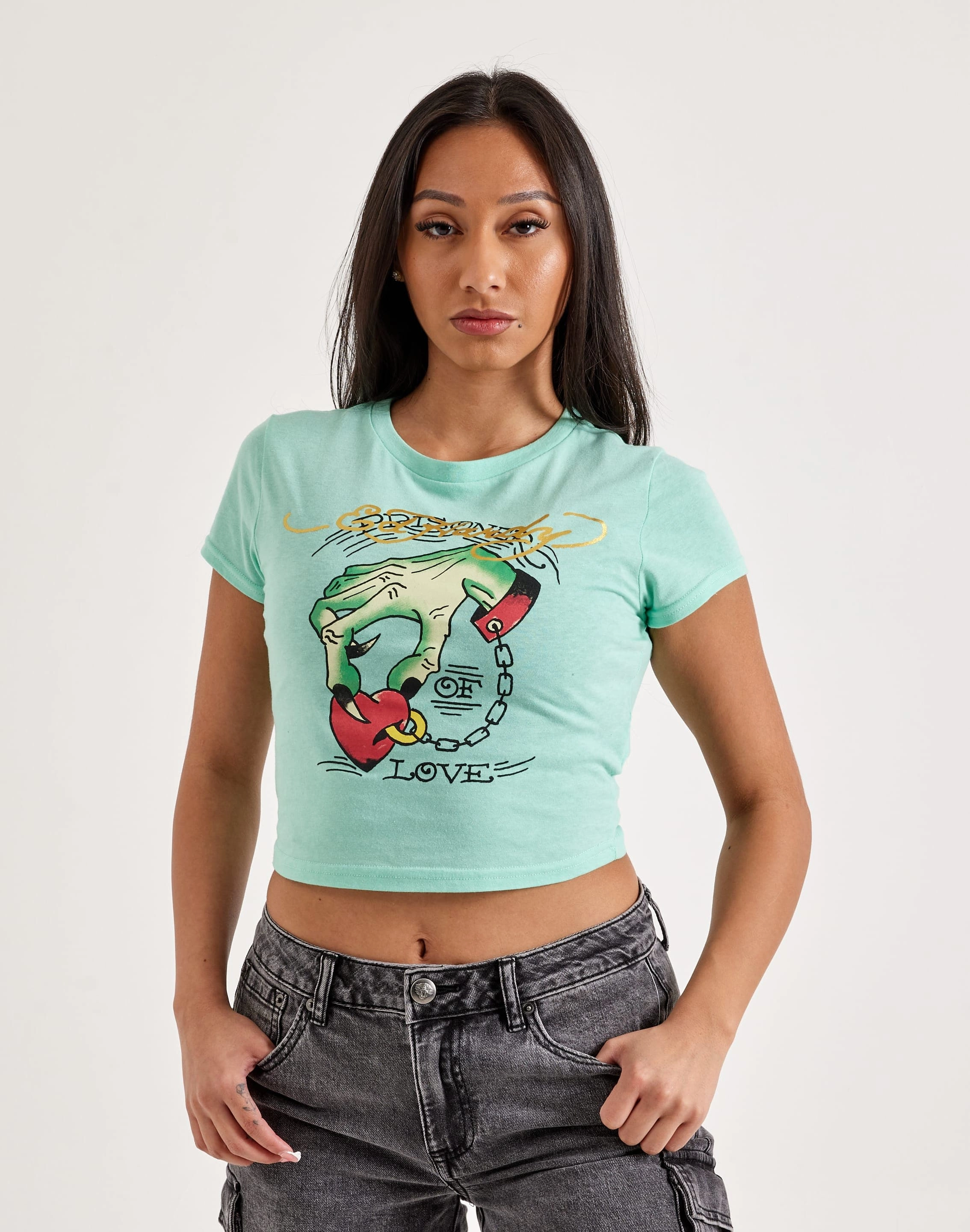 Fashion events Ed Hardy Heart Hand Baby Tee Patterned fashion (floral, stripes, etc.)