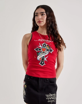 Fashion influencers' recommendations Ed Hardy Cross Rhinestone Rib Tank Top Beaded fashion items