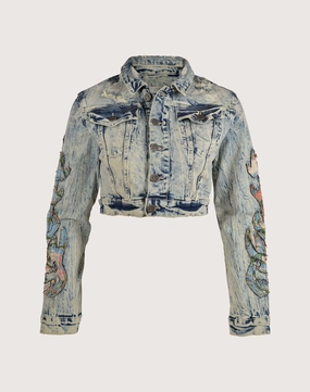 Fashion models Grindhouse Denim Flame Jacket Embroidered fashion