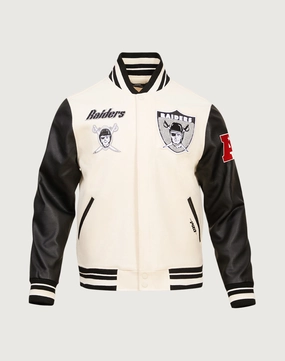 Fashion models Pro Standard Oakland Raiders Retro Classic Rib Wool Varsity Jacket Sustainable fashion practices