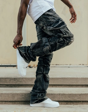 Fashion rental Smoke Rise Stacked Flare Cargo Jeans Patterned fashion (floral, stripes, etc.)