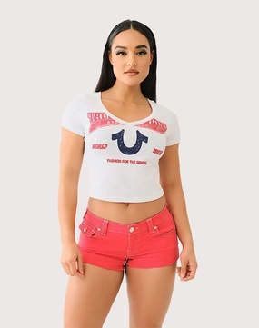 Fashion sizes True Religion Crystal Horseshoe V-Neck Tee Nautical - themed fashion