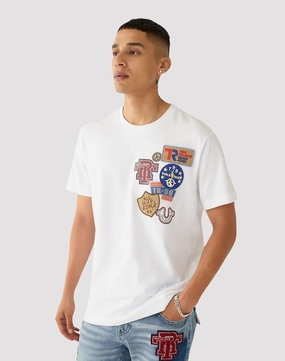 Formal wear selections True Religion Collegiate Patch White Tee Workwear options