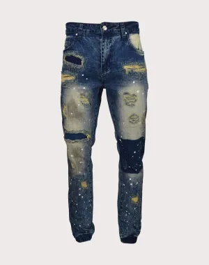 Grindhouse Blue Heavy Rips Slim Fir Denim Dark Blue Jeans Clothing types Fashion must - haves
