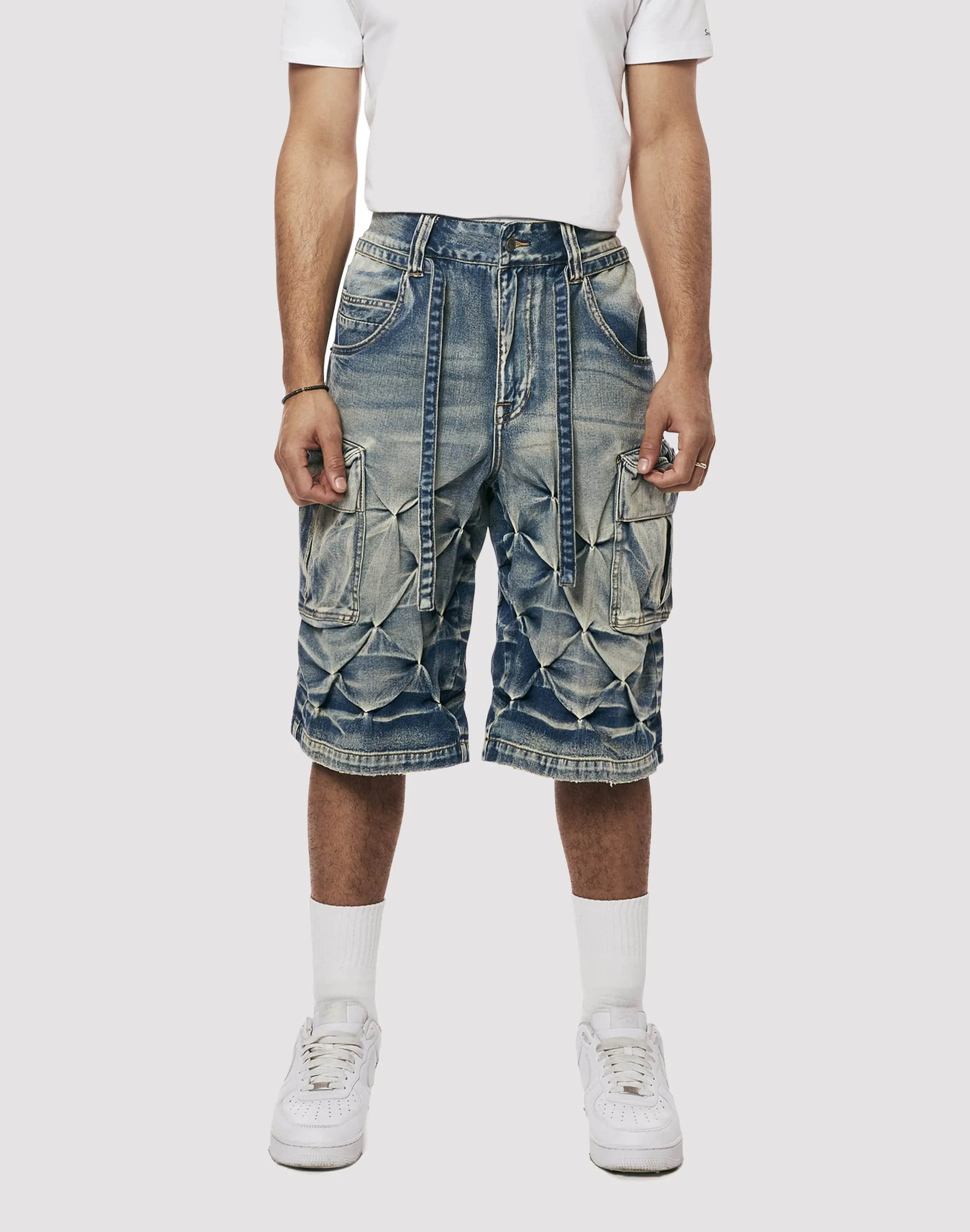 Grindhouse Diamond Pinch Cargo Blue Denim Shorts Hip - hop fashion Fashion trends