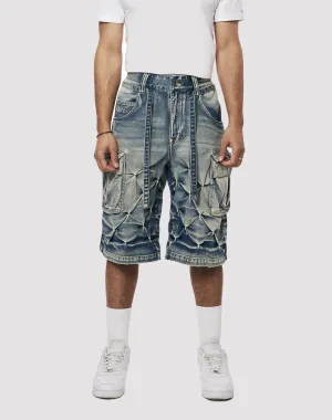 Grindhouse Diamond Pinch Cargo Blue Denim Shorts Hip - hop fashion Fashion trends