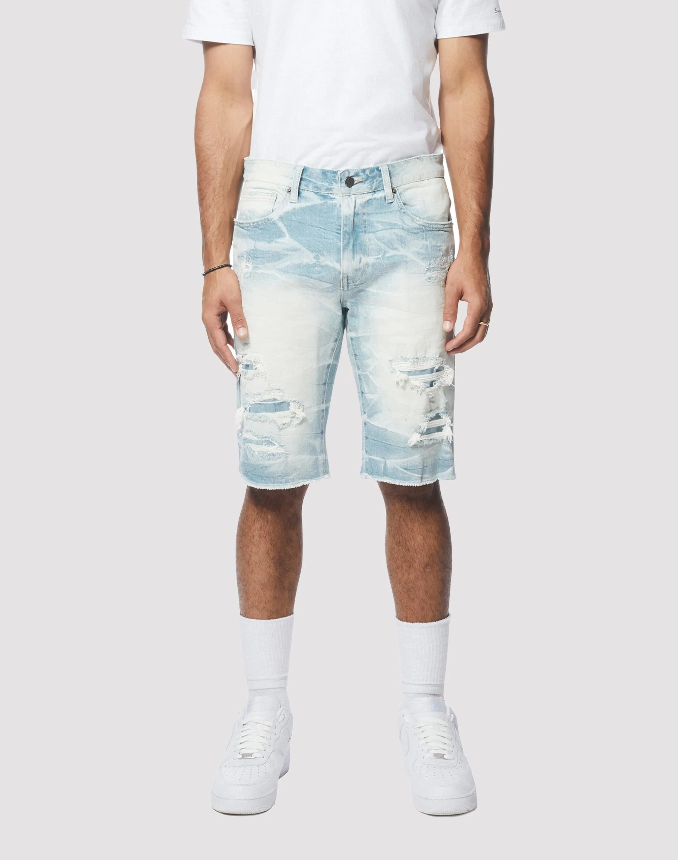 Grindhouse Essential Denim Speckle Blue Shorts Leather - material fashion Fashion trends
