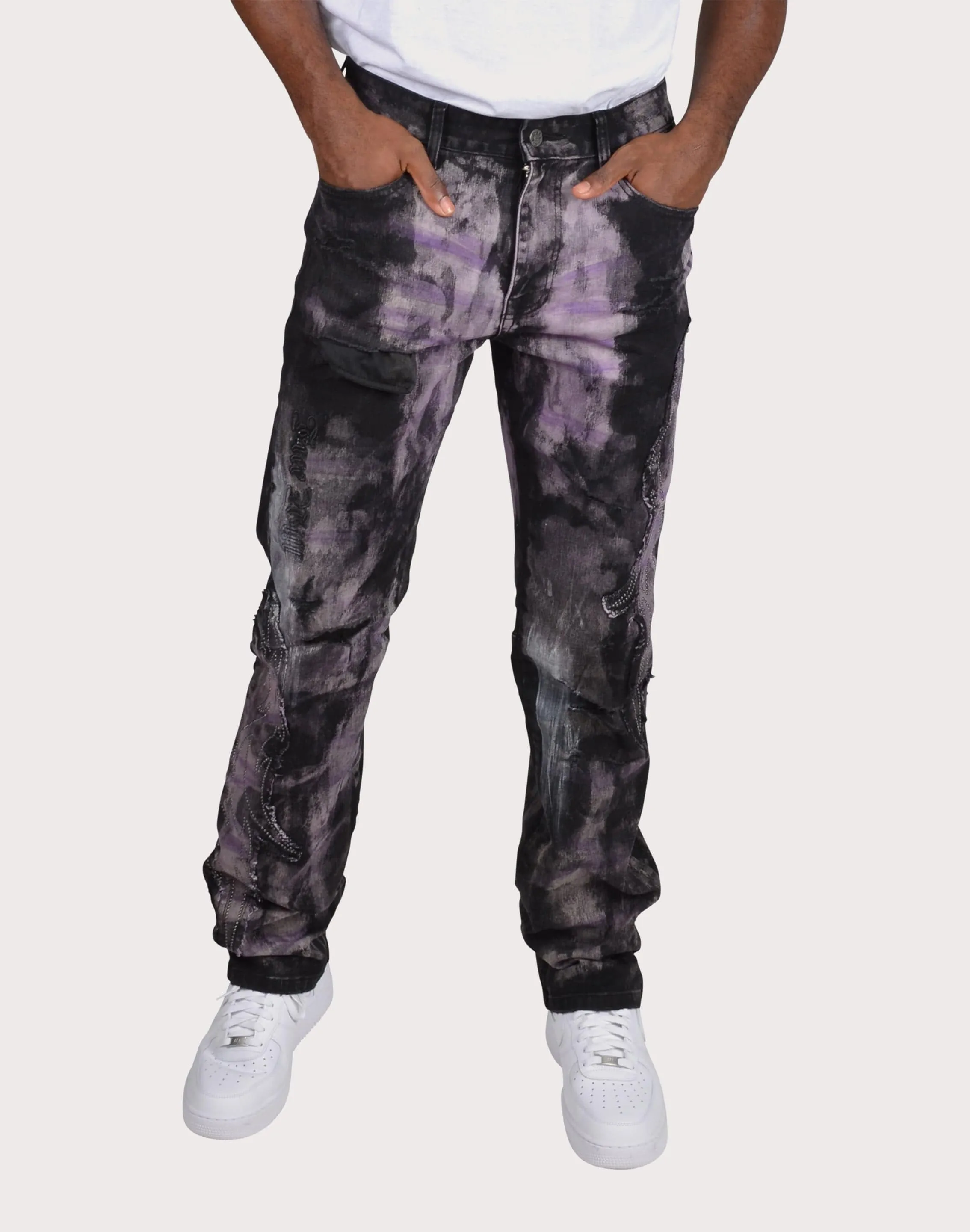 Grindhouse Prism Violet Flared Overdye Denim Pants Cotton - made fashion Fashion for all body types