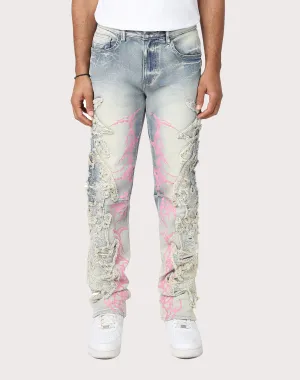 Grindhouse Slim Fit Thorn Frayed Ombre Blue Denim Jeans Embroidered fashion Fashion museums