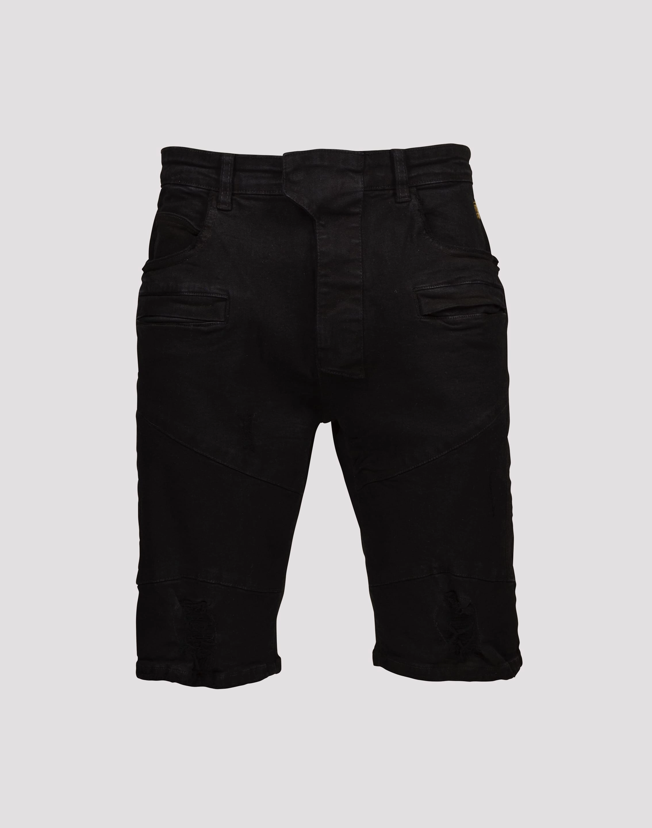 Grindhouse Angled Seam Denim Shorts Leather - material fashion Fashionable options