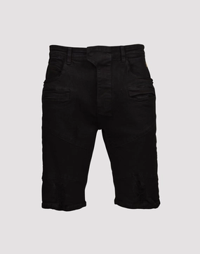 Grindhouse Angled Seam Denim Shorts Leather - material fashion Fashionable options