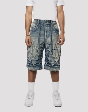 Grindhouse Diamond Pinch Cargo Blue Denim Shorts Fashion influencers' recommendations Denim products