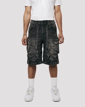 Grindhouse Diamond Pinch Cargo Denim Shorts Upcycled fashion Clothing types