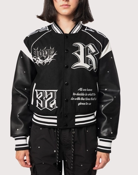 Grindhouse Rhinestone Varsity Black Jacket Fashionable goods Clothing and accessories