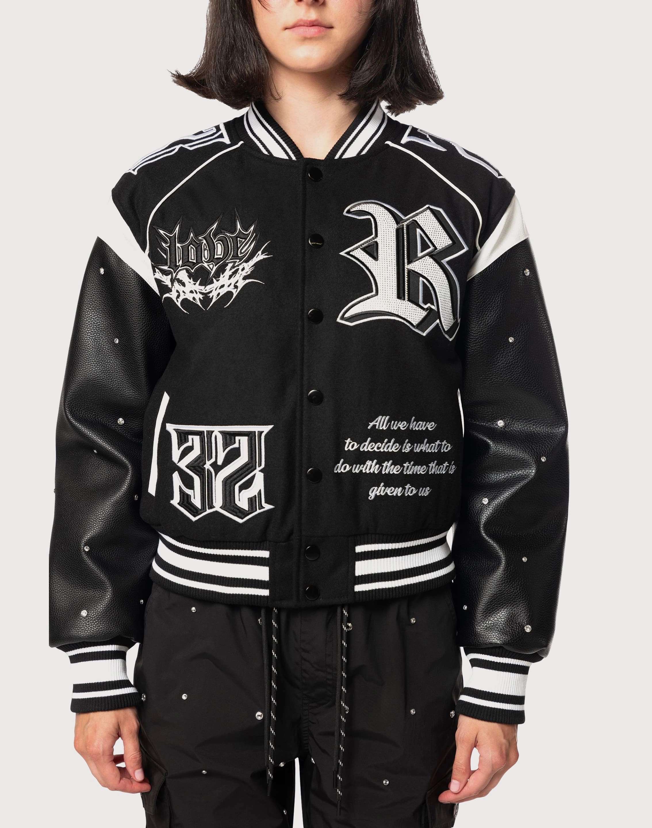 Grindhouse Rhinestone Varsity Black Jacket Nylon - included fashion Swimwear selections