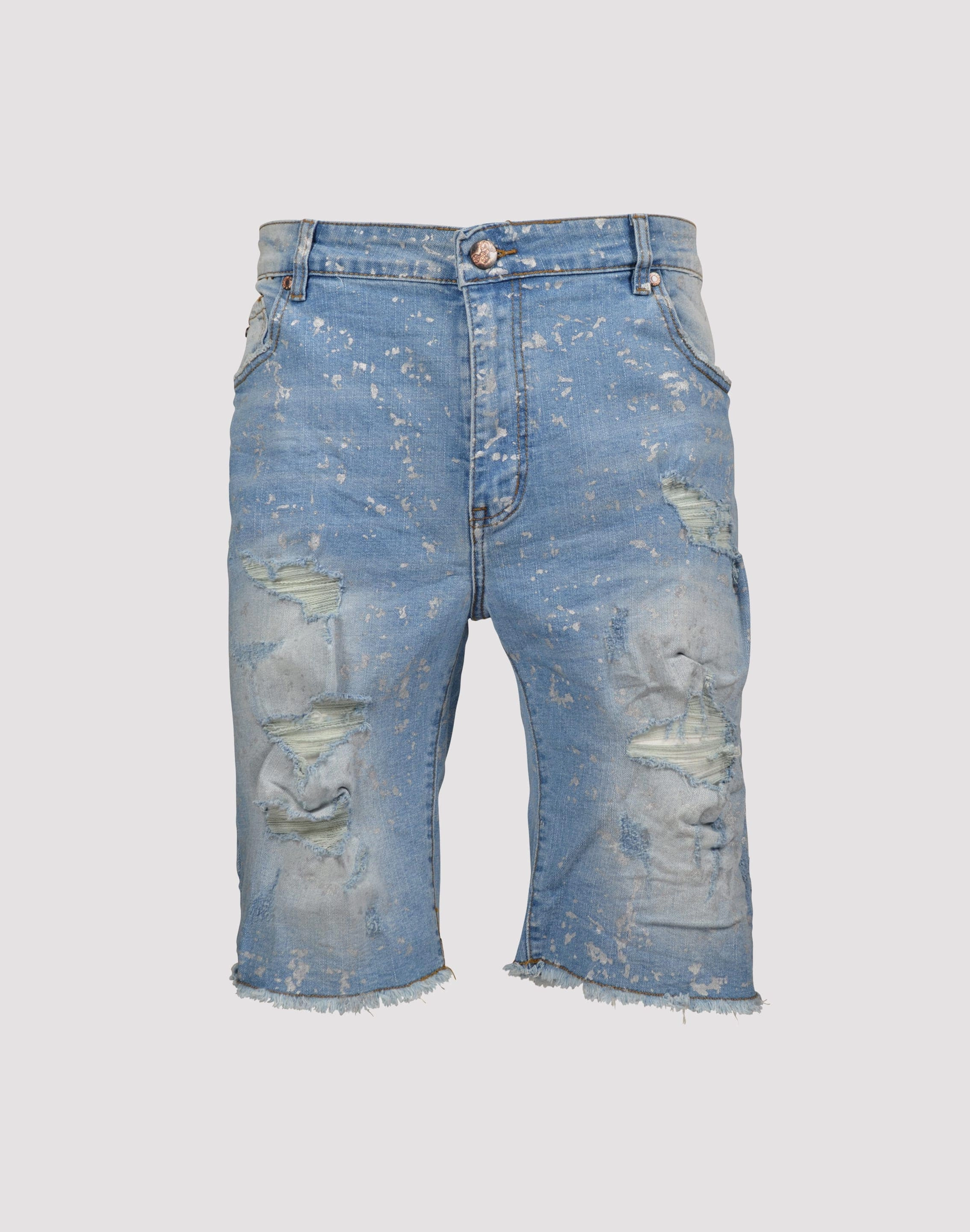 Grindhouse Ripped with Metallic Flecks Denim Shorts Upcycled fashion Seasonal wear