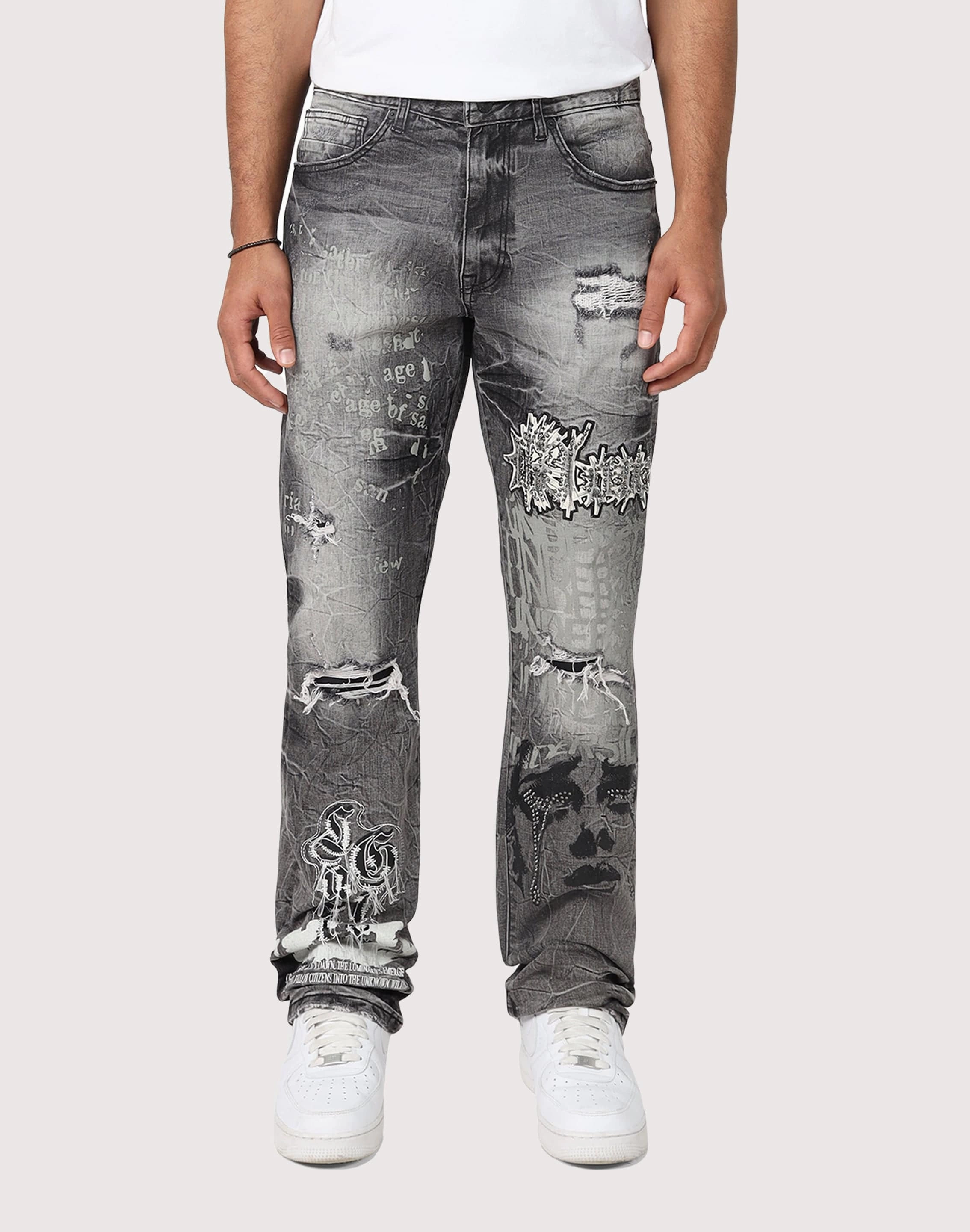 Grindhouse Straight Fit Rip N Repair Embossed Denim Jeans Comfortable apparel Fashion sizes