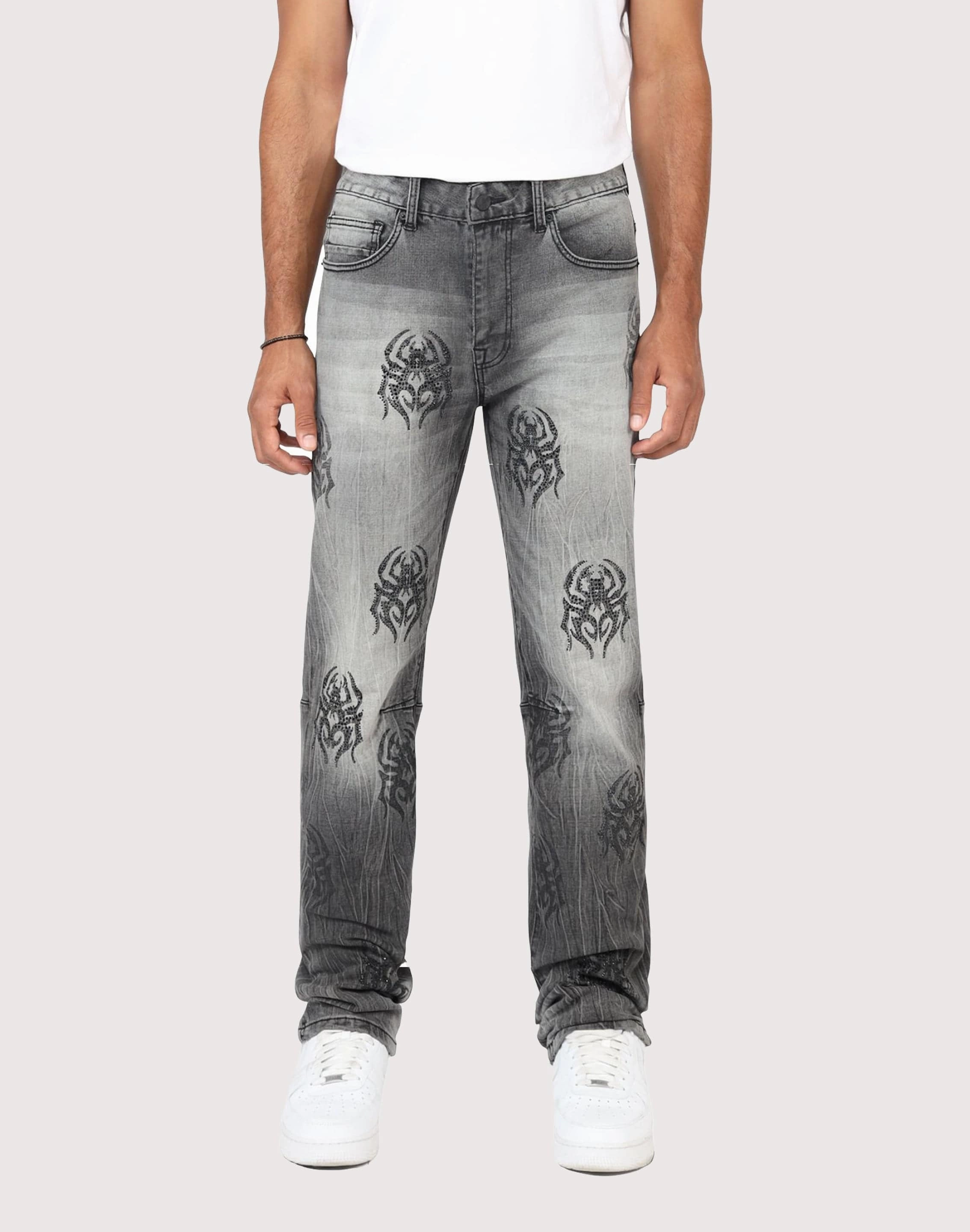 Grindhouse Straight Fit Spider Rhinestone Jeans Best - selling fashion Sustainable fashion practices