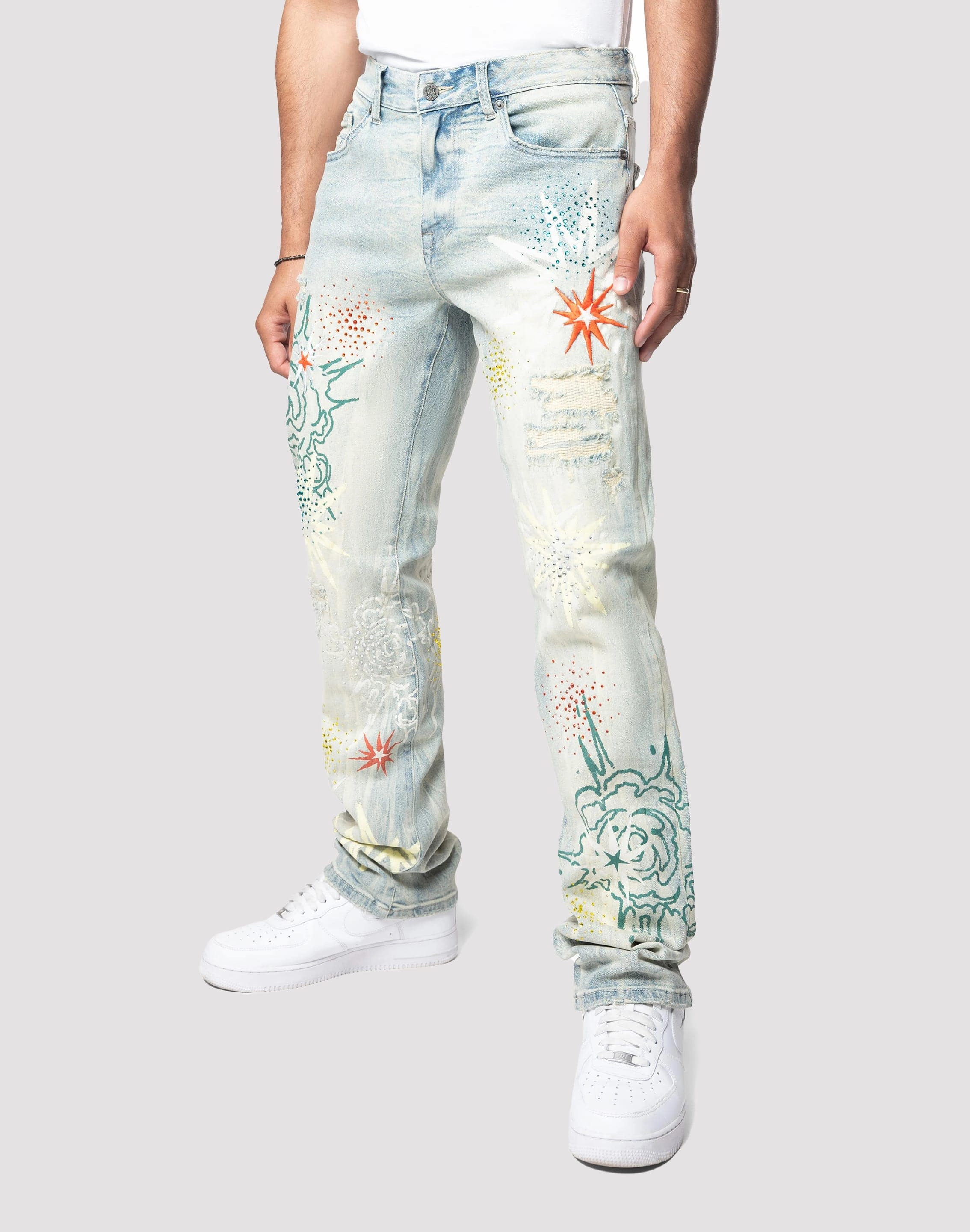 Grindhouse Straight Fit Stack Rhinestone Sevier Denim Jeans Fashion museums Preppy style items
