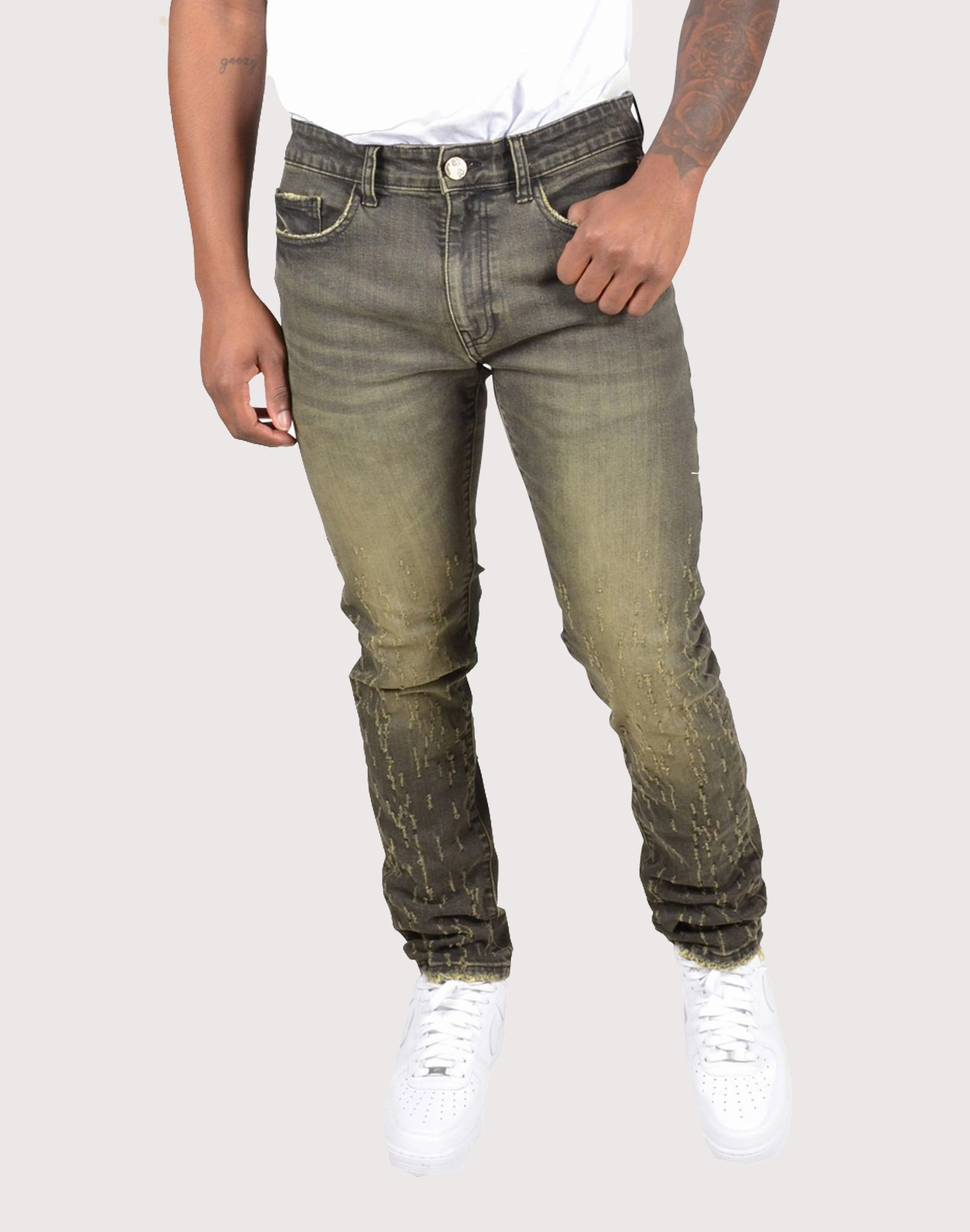 Grindhouse Tinted Slim Scratched Denim Jeans Smart casual wear Spandex - incorporated fashion