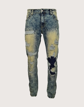 Grindhouse Vintage Wash With Rips Slim Fit Blue Jeans Beaded fashion items Workwear options