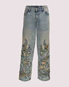 Grindhouse Wide Leg Denim Flame Pants Wool - sourced fashion Fashion boutiques