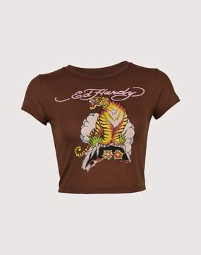 High - end fashion Ed Hardy Tiger Crop Tee Lace - detailed fashion