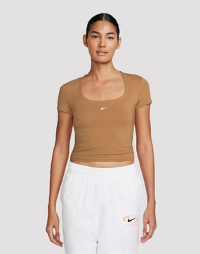 Leather - material fashion Nike Sportswear Chill Knit Short-Sleeve Square-Neck Top Linen - crafted fashion